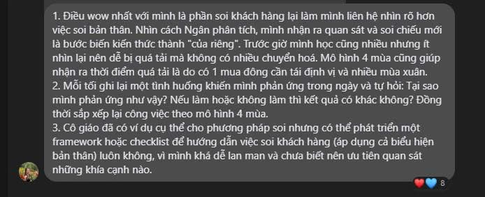 Tin nhắn học viên chia sẻ kết quả sau khóa Growth Content