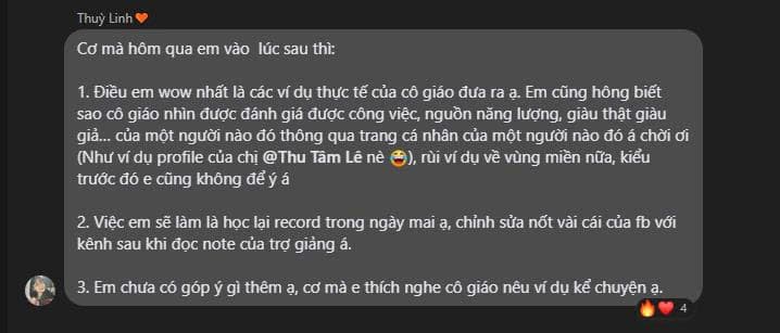 Tin nhắn học viên chia sẻ kết quả sau khóa Growth Content