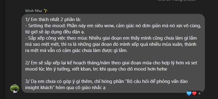 Tin nhắn học viên chia sẻ kết quả sau khóa Growth Content
